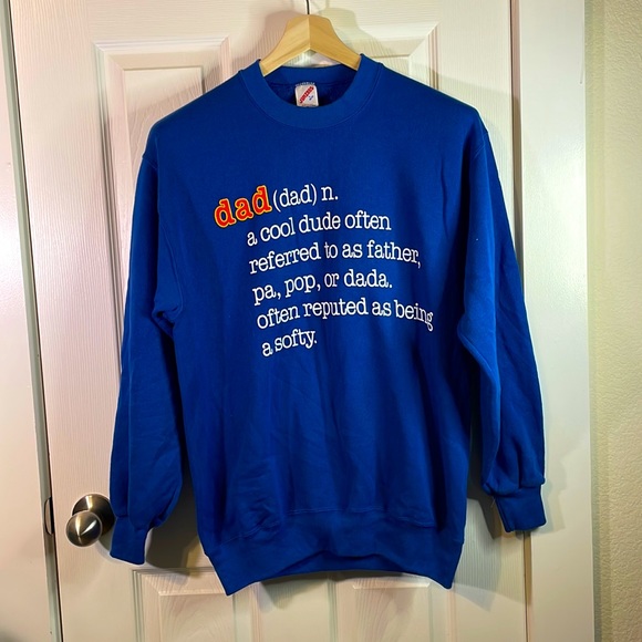 VTG Jerzees blue crewneck sweatshirt w/ ‘Dad’ definition graphic sz L *NWOT* - Picture 1 of 9